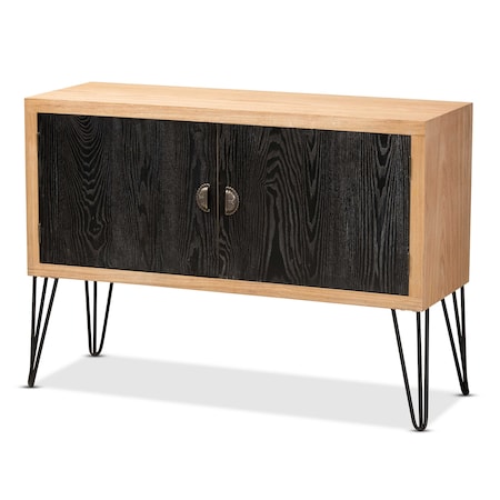 Baxton Studio Denali Modern Two-Tone Walnut Brown and Black Finished Wood and Metal Storage Cabinet 178-11317-Zoro